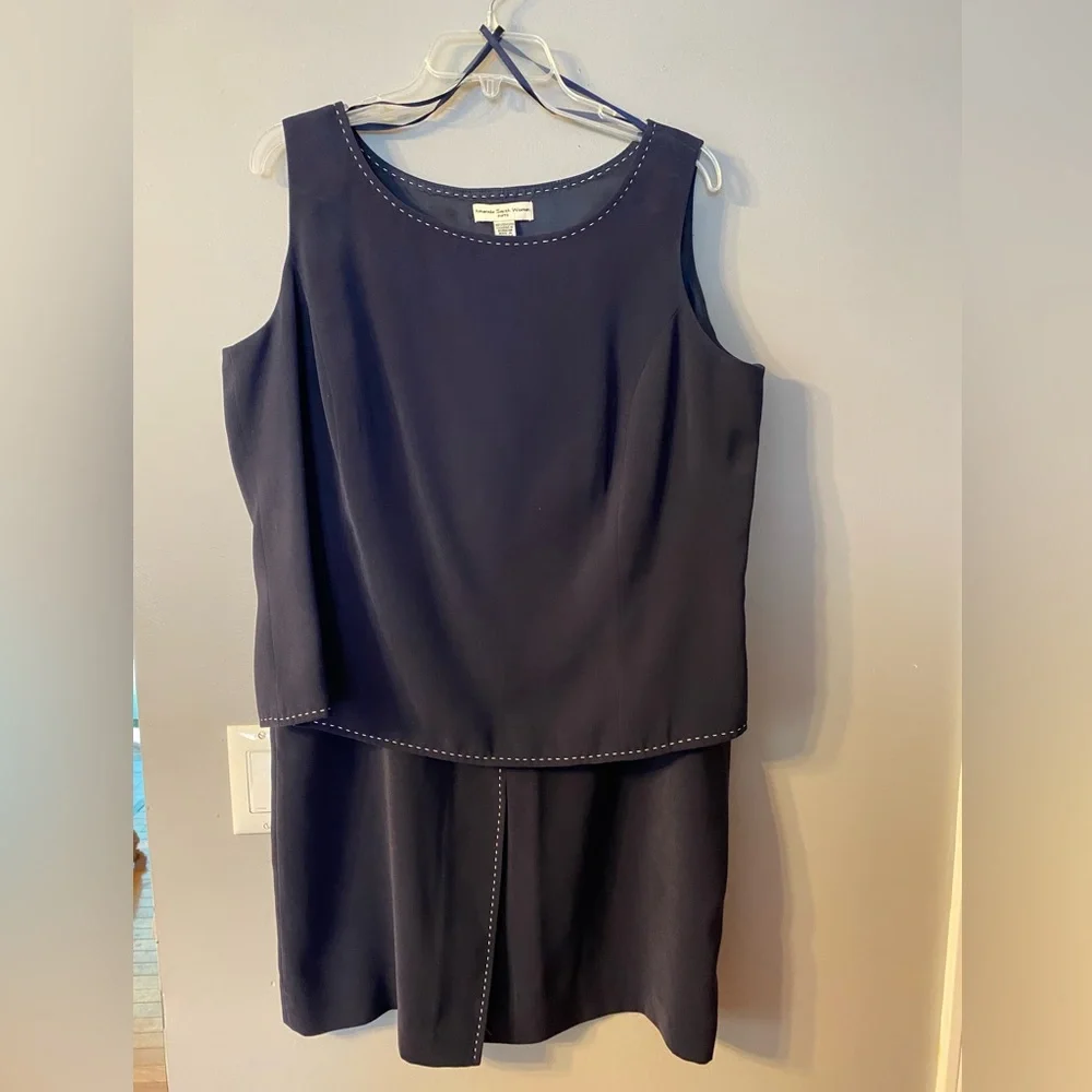 Amanda Smith Navy Blazer and Skirt Set with White Contrast Stitching